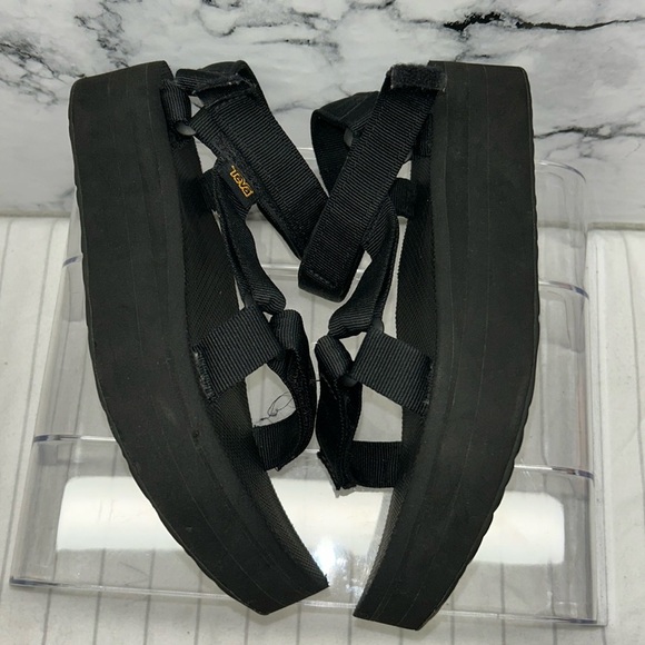 Teva Black Sandals with Gold Logo Flatform Universal Sandal - Picture 5 of 10